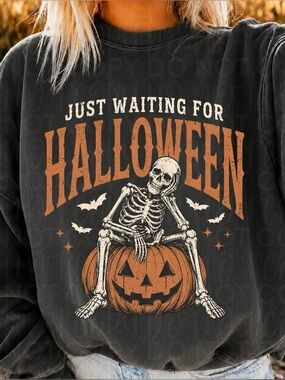 Just Waiting For Halloween Comfort Colors Pepper Sweatshirt Small-XL